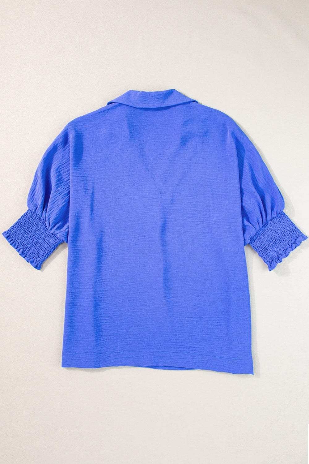 Smocked Johnny Collar Half Sleeve Blouse - Trendsi - Flyclothing LLC
