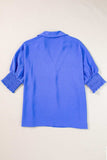 Smocked Johnny Collar Half Sleeve Blouse - Trendsi - Flyclothing LLC