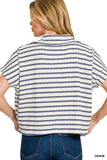 Zenana Striped Split Neck Collared Top - Trendsi - Flyclothing LLC