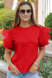 Ruffled Round Neck Short Sleeve Blouse - Trendsi - Flyclothing LLC
