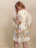 Plus Size Fringe Printed Open Front Cardigan - Trendsi - Flyclothing LLC