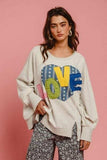 BiBi LOVE Heart Patch Slit French Terry Sweatshirt - Trendsi - Flyclothing LLC