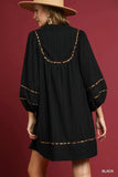 Umgee Full Size Textured Babydoll Dress with Leopard Trim Plus Size - Trendsi - Flyclothing LLC