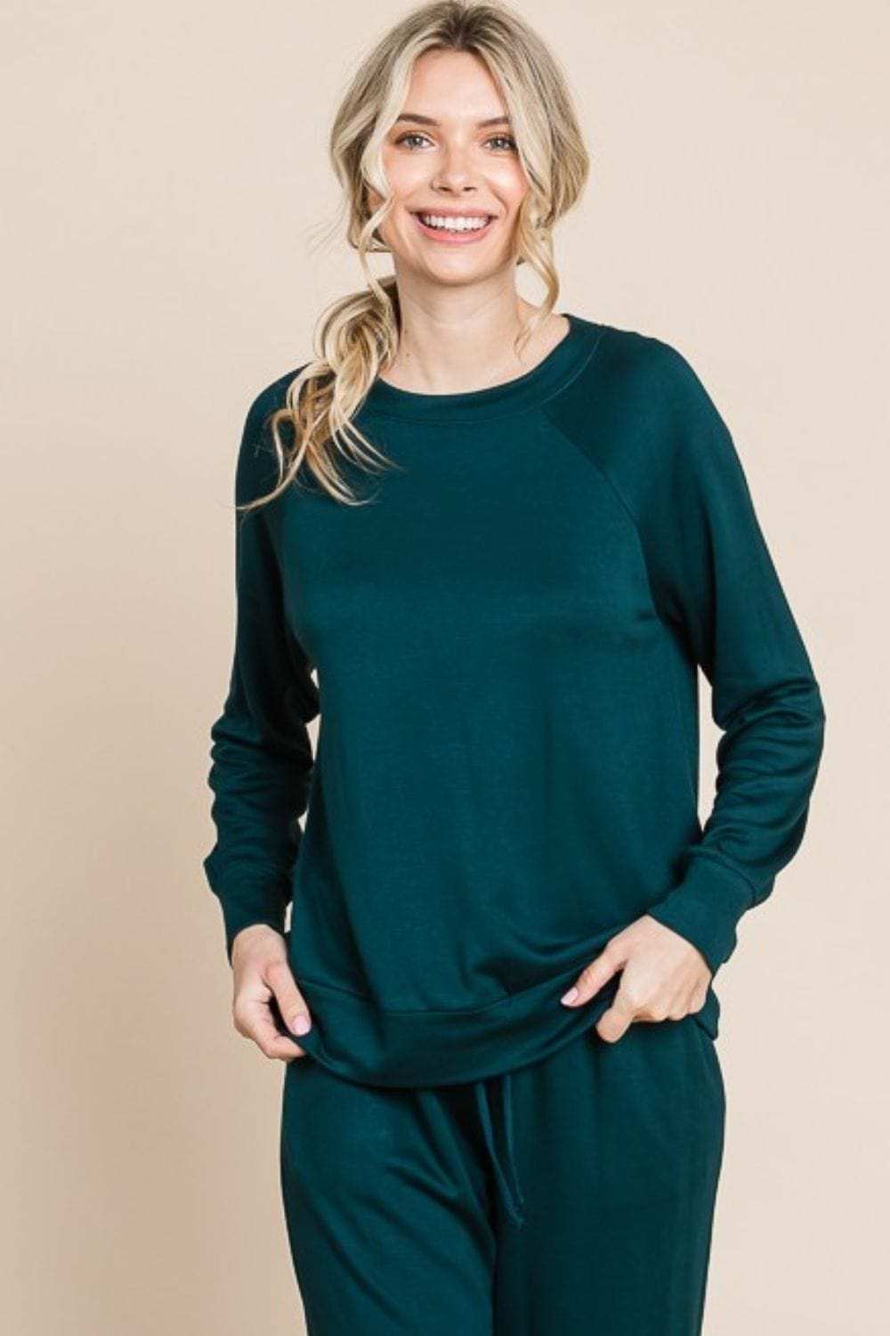Super Lady Round Neck Raglan Sleeve Top and Drawstring Pants Lounge Set - Trendsi - Flyclothing LLC