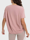 Drawstring Round Neck Short Sleeve Active T-Shirt - Trendsi - Flyclothing LLC