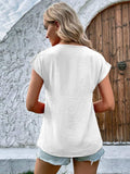 Decorative Button V-Neck Short Sleeve Blouse - Trendsi - Flyclothing LLC