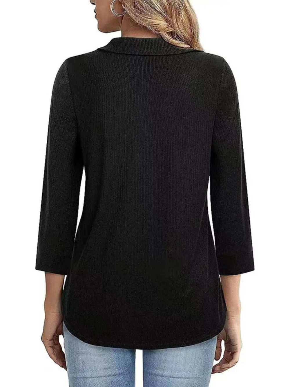 Half Zip Collared Neck Three-Quarter Sleeve T-Shirt - Trendsi - Flyclothing LLC