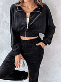 Zip Up Long Sleeve Cropped Top and Joggers Set - Trendsi - Flyclothing LLC