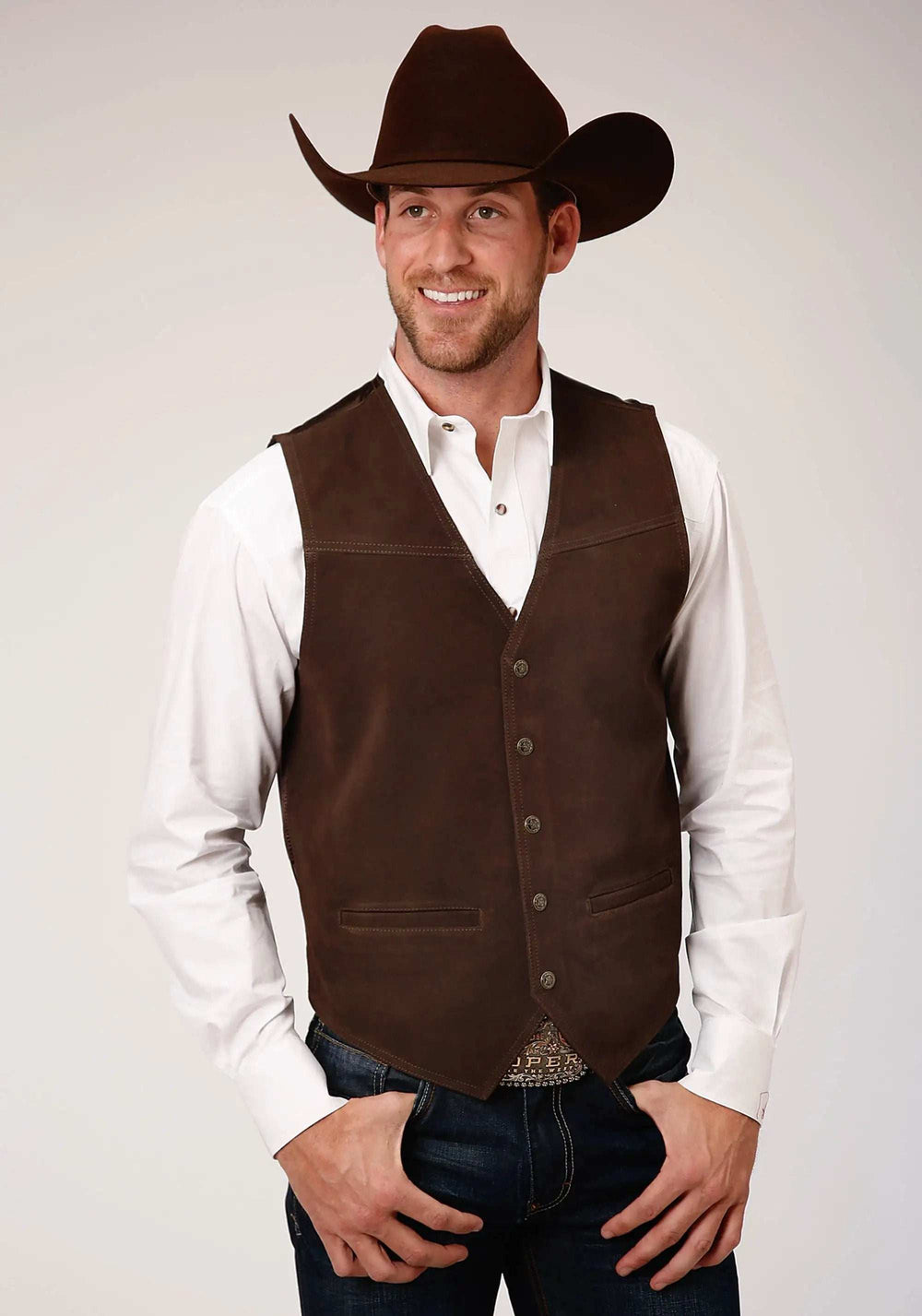 Roper Mens Brown Suede Leather Vest With Buckle Tie - Roper - Flyclothing LLC