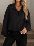 Textured Zip-Up Drawstring Hem Jacket - Trendsi - Flyclothing LLC