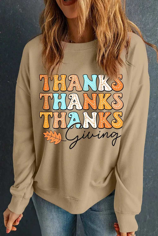 THANKSGIVING Round Neck Dropped Shoulder Sweatshirt - Trendsi - Flyclothing LLC