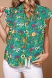 Tassel Printed Cap Sleeve Blouse - Trendsi - Flyclothing LLC