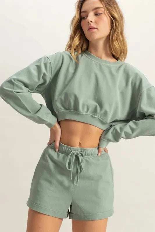 HYFVE Crew Neck Long Sleeve Crop Sweatshirt - Trendsi - Flyclothing LLC