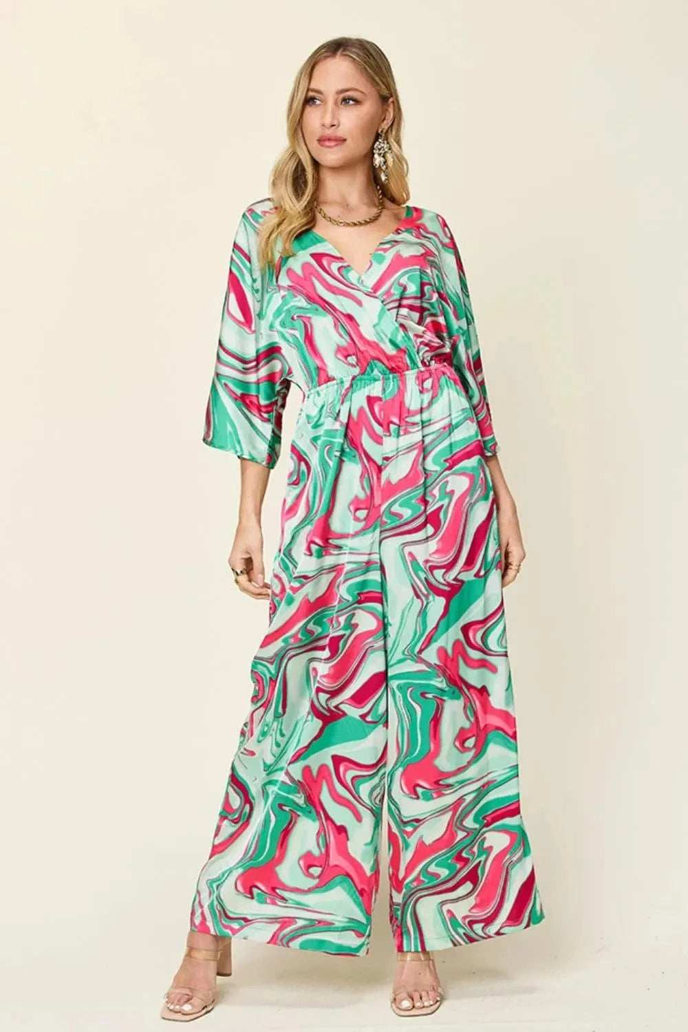 Double Take Full Size Half Sleeve Wide Leg Jumpsuit - Trendsi - Flyclothing LLC
