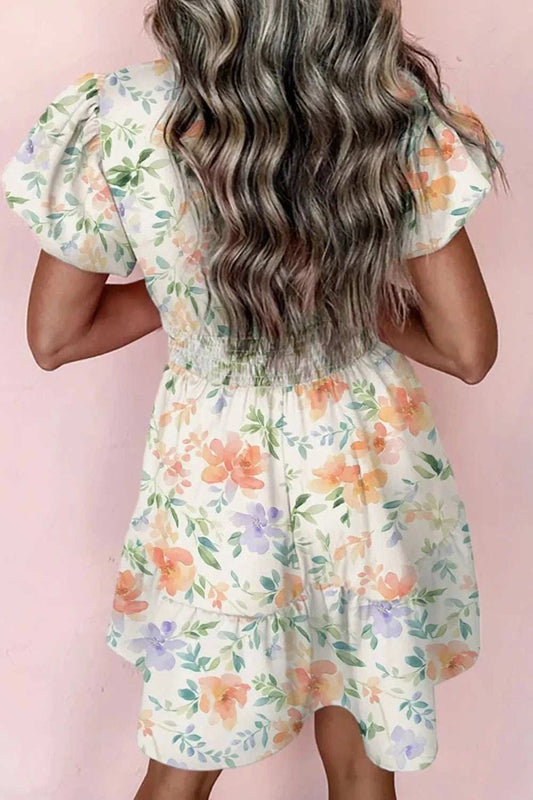 Frill Notched Puff Sleeve Dress - Trendsi - Flyclothing LLC