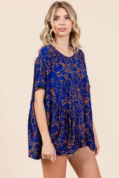 Mittoshop Abstract Print Round Neck Short Sleeve Top - Trendsi - Flyclothing LLC