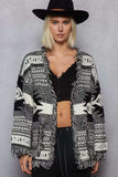POL Open Front Geometric Print Cardigan with Fringe Detail - Trendsi - Flyclothing LLC