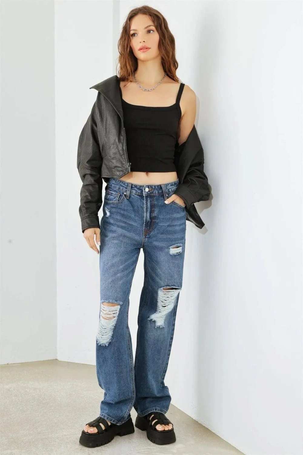 HAMMER COLLECTION Distressed High Waist Jeans - Trendsi - Flyclothing LLC