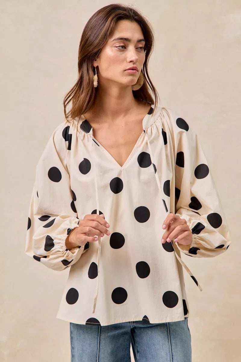 BiBi Polka Dot Exaggerated Balloon Sleeves Blouse - Trendsi - Flyclothing LLC