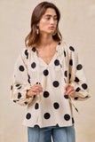 BiBi Polka Dot Exaggerated Balloon Sleeves Blouse - Trendsi - Flyclothing LLC