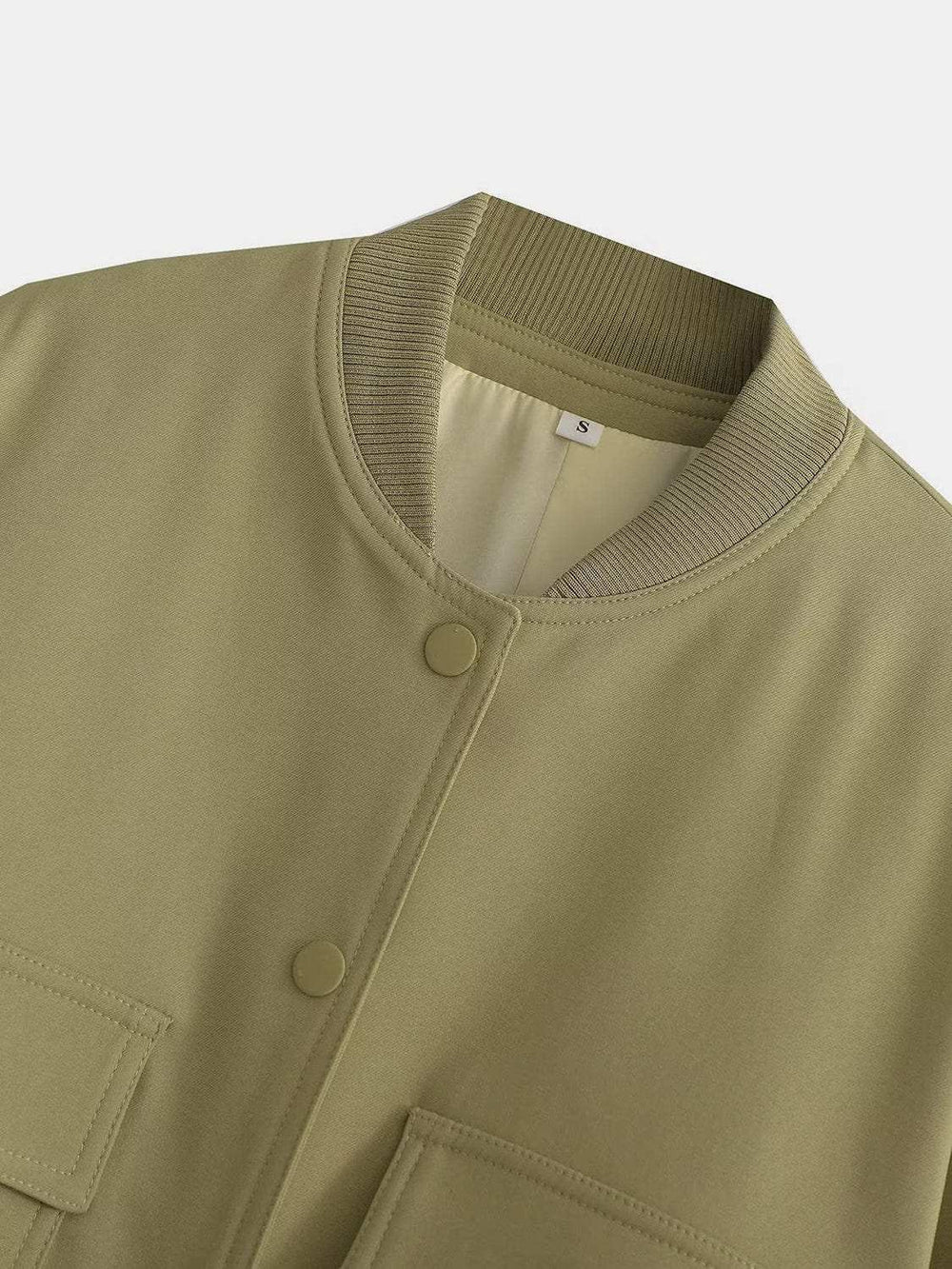 Pocketed Snap Down Baseball Collar Jacket - Trendsi - Flyclothing LLC