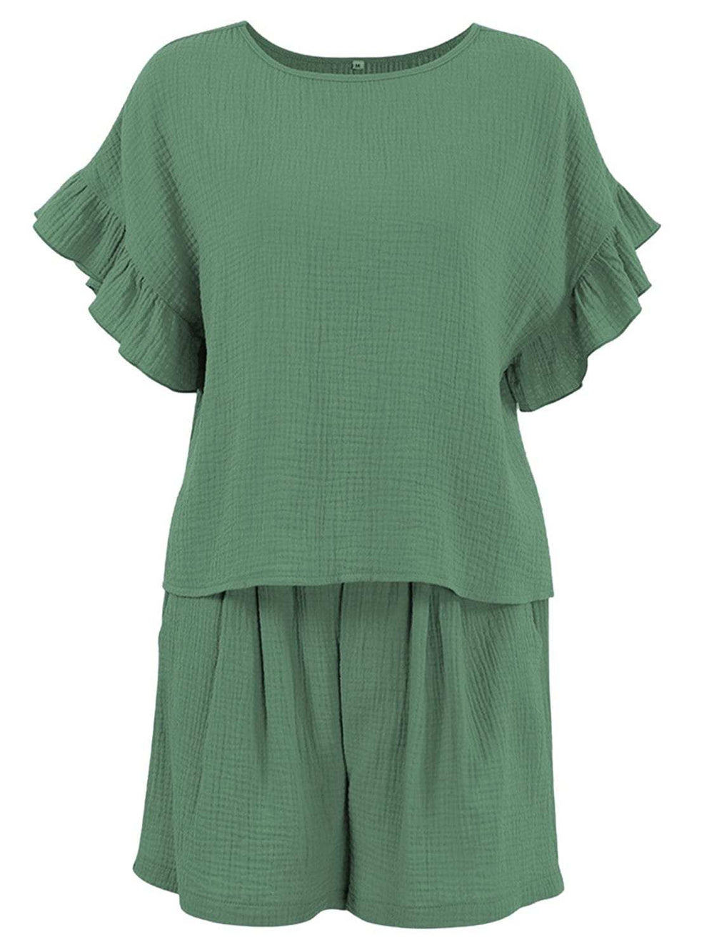 Ruffled Round Neck Top and Shorts Set - Trendsi - Flyclothing LLC