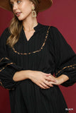 Umgee Full Size Textured Babydoll Dress with Leopard Trim Plus Size - Trendsi - Flyclothing LLC