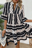 Tiered Printed Notched Half Sleeve Dress - Trendsi - Flyclothing LLC
