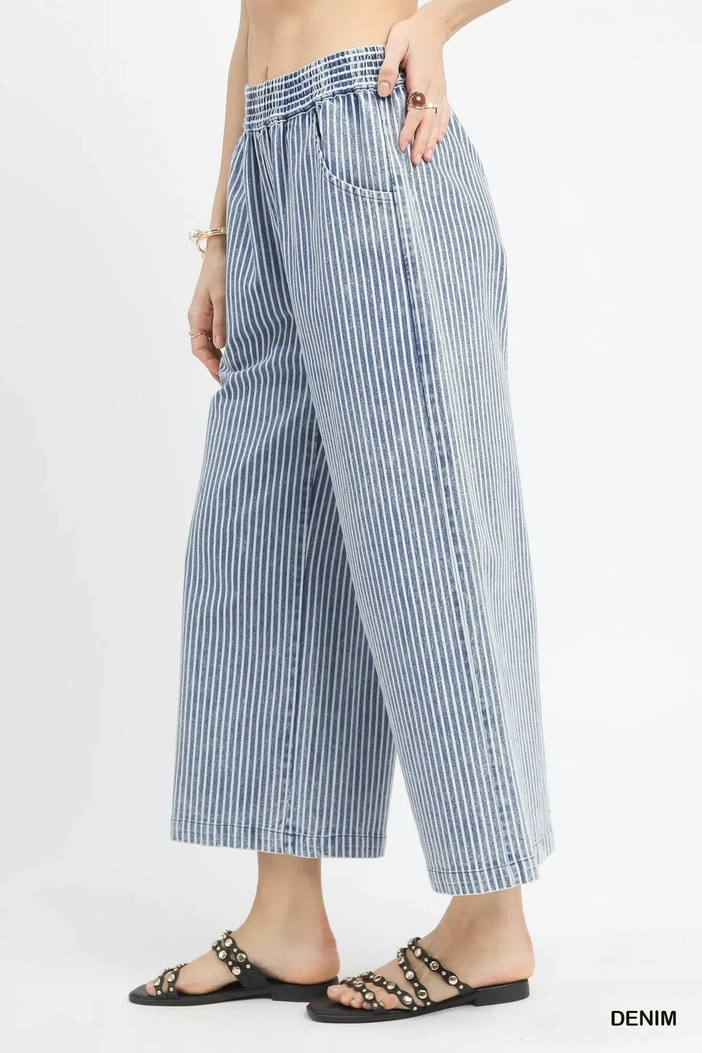 Umgee Stone Wash Stripe Wide-Leg Pants - Trendsi - Flyclothing LLC