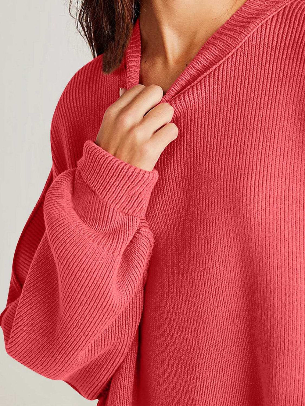 Double Take Side Slit Round Neck Long Sleeve Sweater - Trendsi - Flyclothing LLC