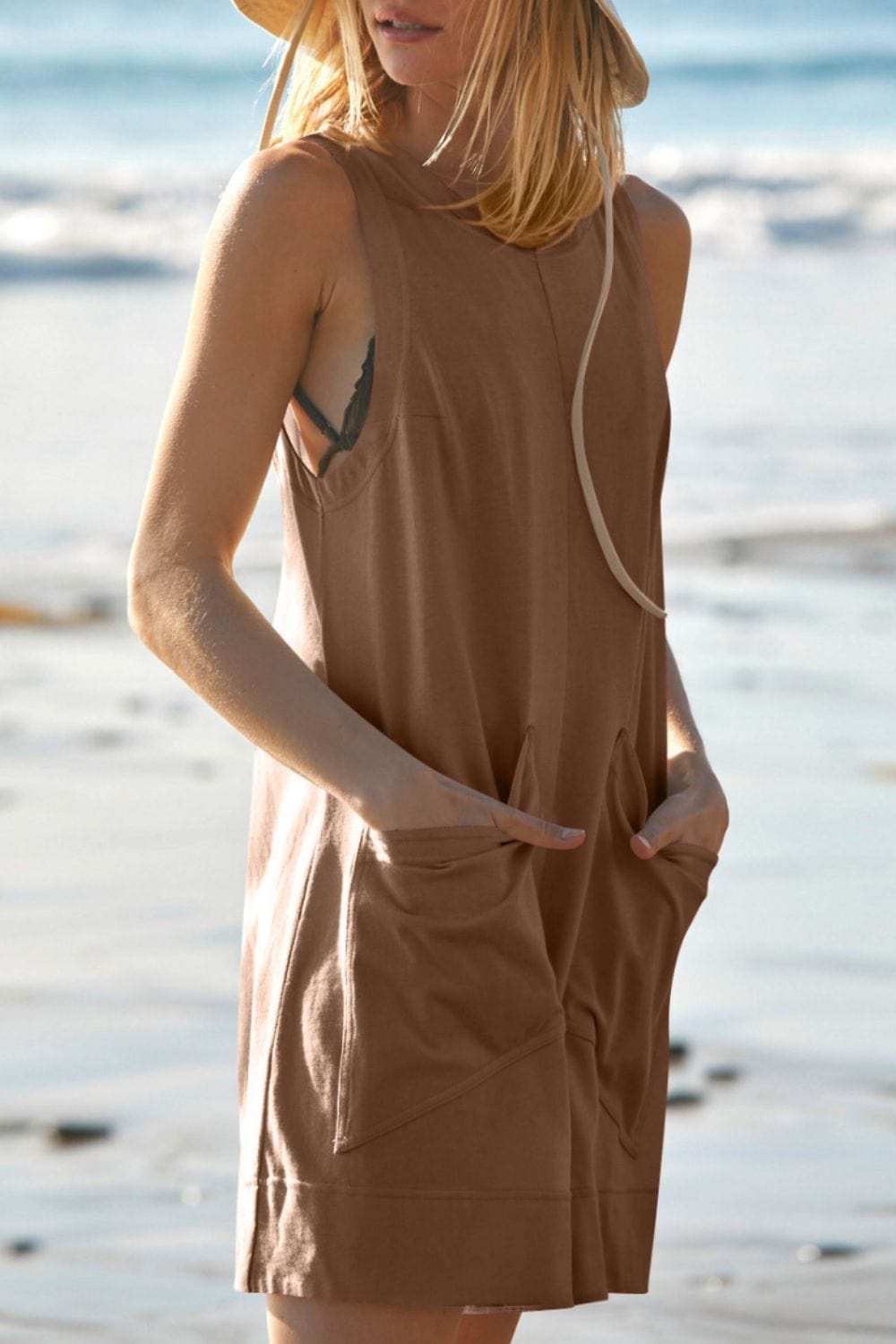 Lovelet Round Neck Sleeveless Romper with Pockets - Trendsi - Flyclothing LLC