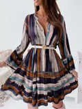 Buttoned Striped Long Sleeve Mini Dress - Trendsi - Flyclothing LLC