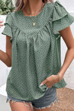 Ruffled Printed Round Neck Cap Sleeve Blouse - Trendsi - Flyclothing LLC