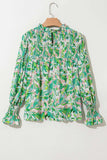 Frill Printed Mock Neck Flounce Sleeve Blouse - Trendsi - Flyclothing LLC