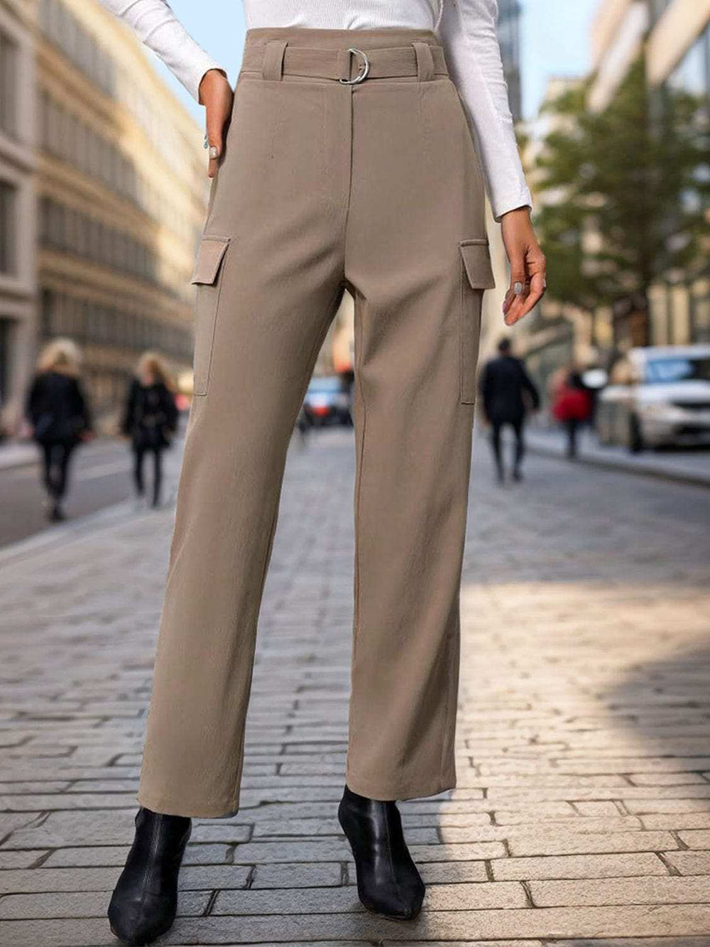 High Waist Straight Pants - Trendsi - Flyclothing LLC