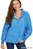 Zenana Ribbed Two Tone Half Zip Sweater - Trendsi - Flyclothing LLC