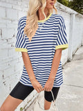 Lovelet Striped Round Neck Half Sleeve T-Shirt - Trendsi - Flyclothing LLC
