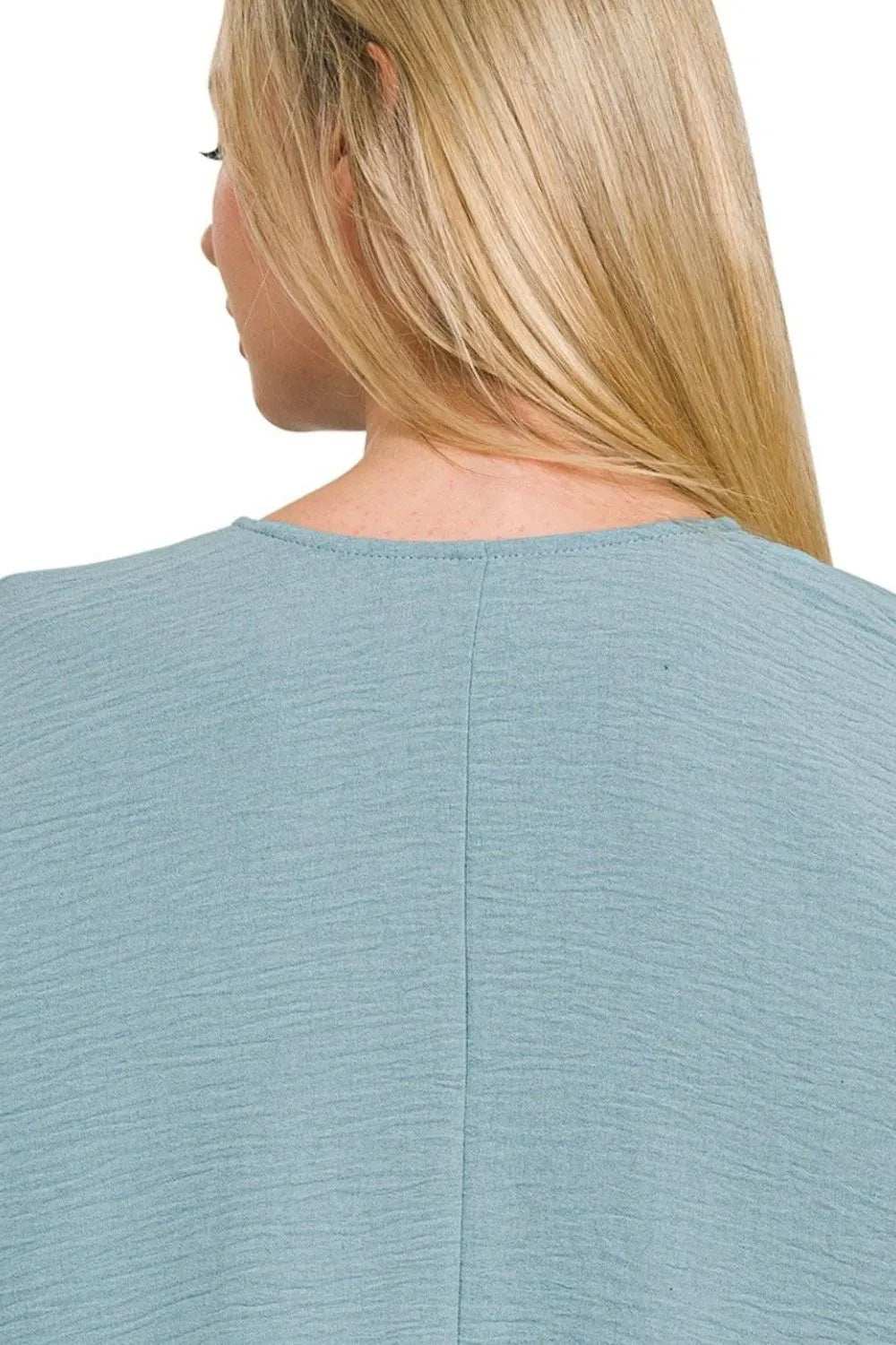 Zenana Woven Airflow V-neck Puff Half Sleeve Top - Trendsi - Flyclothing LLC