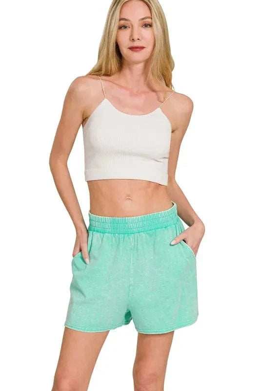 Zenana Acid Washed Short Sleeve Tee & Shorts Set - Trendsi - Flyclothing LLC