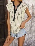 Notched Ruffled Cap Sleeve Blouse - Trendsi - Flyclothing LLC