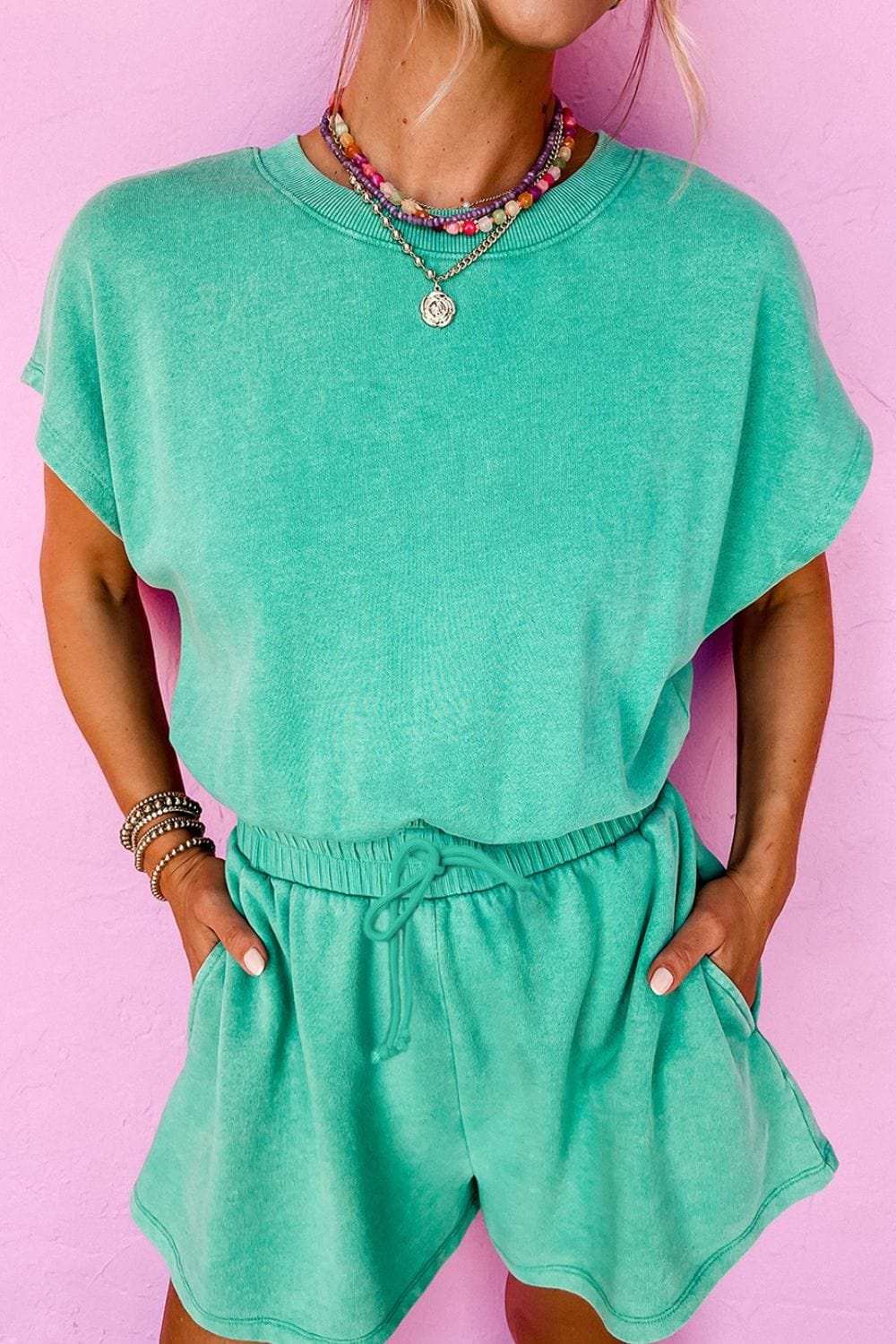 Mineral Wash Hollow Out Back Drawstring Waist Romper - Trendsi - Flyclothing LLC