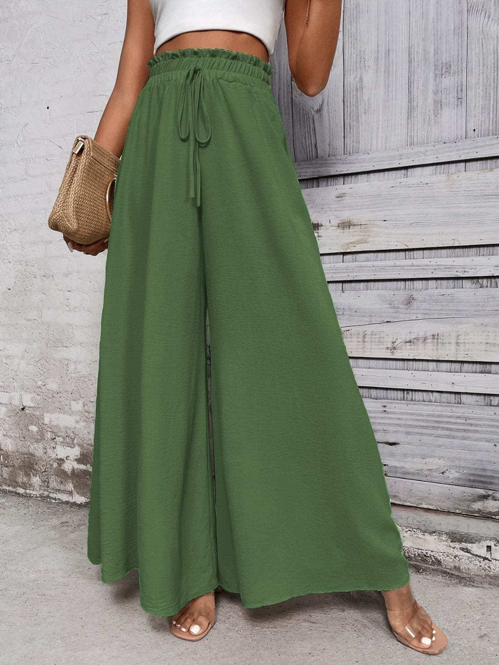 Tied High Waist Wide Leg Pants - Trendsi - Flyclothing LLC