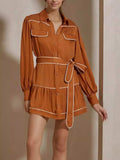 Button Front Long Sleeve Shirt Dress - Trendsi - Flyclothing LLC