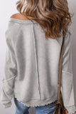 Exposed Seam Long Sleeve Sweatshirt - Trendsi - Flyclothing LLC