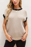 Contrast Trim Round Neck Cap Sleeve Knit Top - Trendsi - Flyclothing LLC