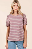 Mittoshop Contrast Striped Short Puff Sleeve Knit Top - Trendsi - Flyclothing LLC