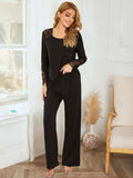 Lace Detail Long Sleeve Top and Pants Lounge Set - Trendsi - Flyclothing LLC
