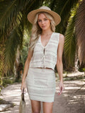 Openwork V-Neck Top and Skirt Knit Cover Up Set - Trendsi - Flyclothing LLC