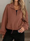 Textured Zip-Up Drawstring Hem Jacket - Trendsi - Flyclothing LLC