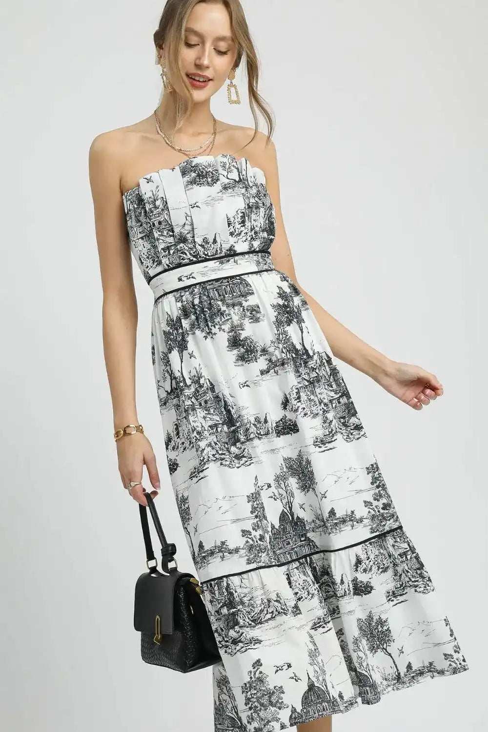 Umgee Printed Tiered Tube Midi Dress - Trendsi - Flyclothing LLC